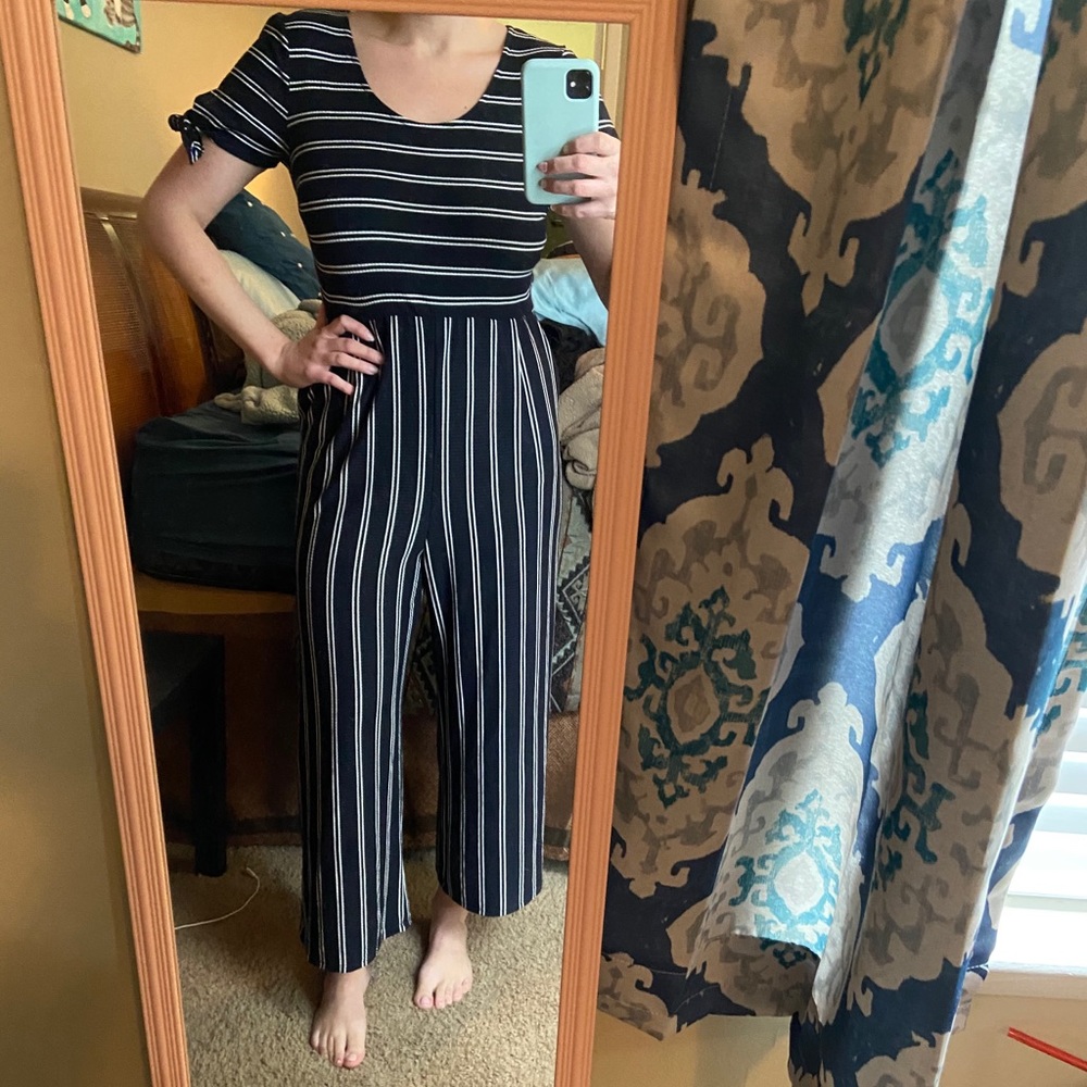 Black/ white striped jumpsuit